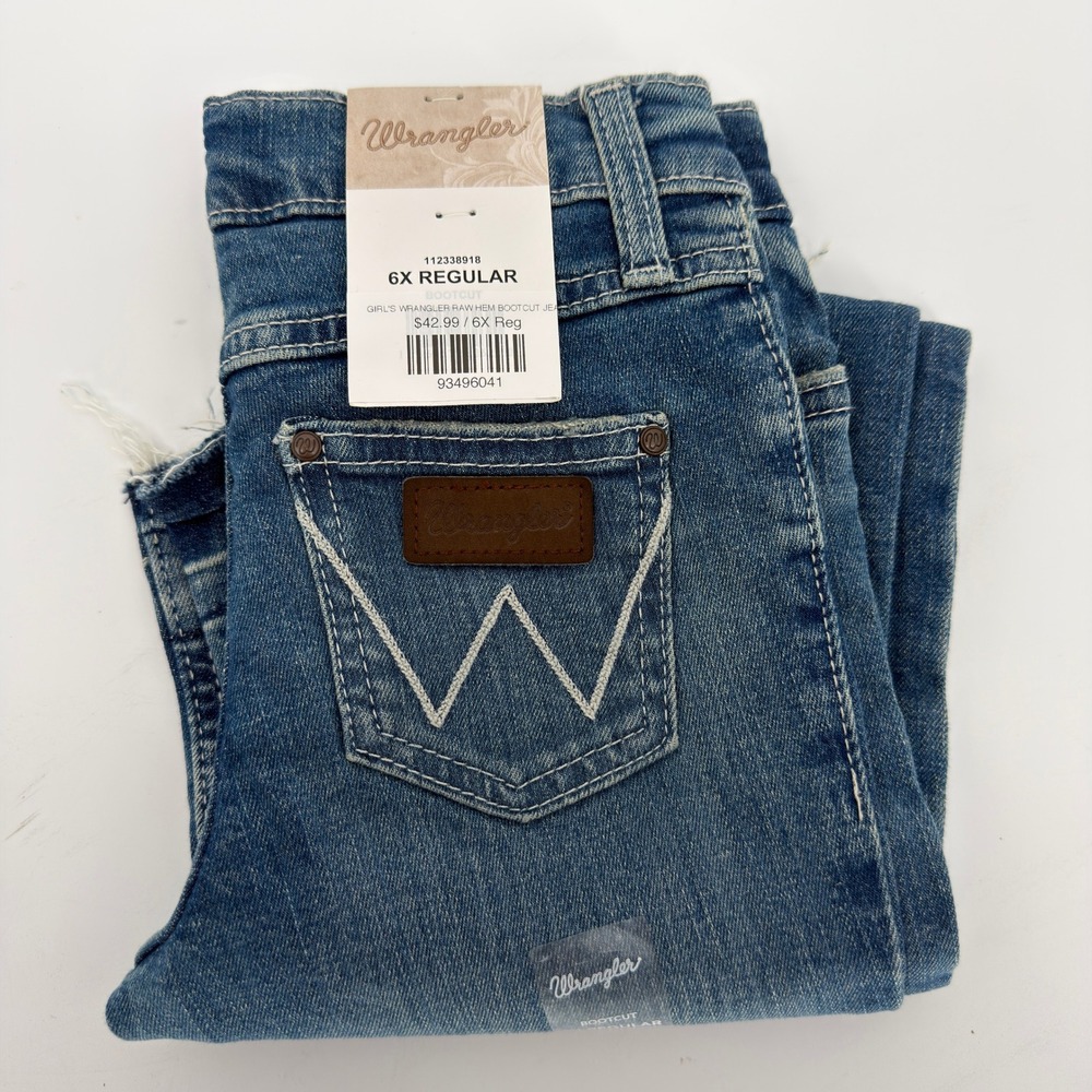 Wrangler Girls 6X Regular Bootcut Jeans Raw Hem Medium Wash Denim 112338918